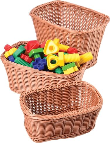 Constructive Playthings Plastic Wicker Baskets for Storage in Educational or Home Setting, Stores Toddler Toys, Keys, Jewelry and Classroom Supplies, Stackable, Set of 12 Woven Baskets in Kuwait