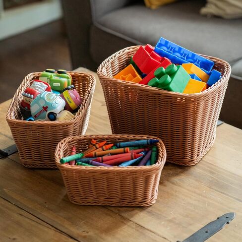 Constructive Playthings Plastic Wicker Baskets for Storage in Educational or Home Setting, Stores Toddler Toys, Keys, Jewelry and Classroom Supplies, Stackable, Set of 12 Woven Baskets in Kuwait