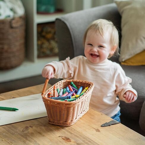 Constructive Playthings Plastic Wicker Baskets for Storage in Educational or Home Setting, Stores Toddler Toys, Keys, Jewelry and Classroom Supplies, Stackable, Set of 12 Woven Baskets in Kuwait
