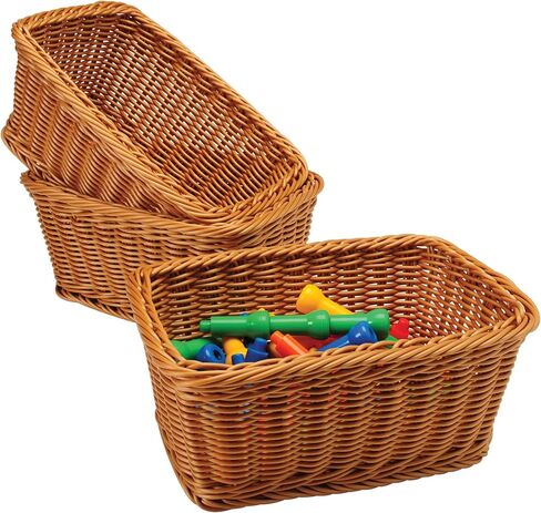 Constructive Playthings Plastic Wicker Baskets for Storage in Educational or Home Setting, Stores Toddler Toys, Keys, Jewelry and Classroom Supplies, Stackable, Set of 12 Woven Baskets in Kuwait