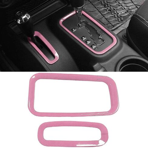 E-cowlboy 4PCS Interior Accessories Decoration Cover Trim Kit Front+Rear Water Cup Holder Trim Gear Shift Box Trim Transfer Case Trim for Jeep Wrangler JK JKU 2011-2018 4-Door (Pink) in Saudi Arabia