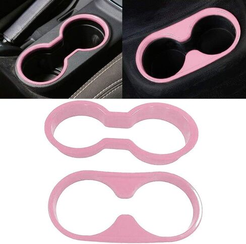 E-cowlboy 4PCS Interior Accessories Decoration Cover Trim Kit Front+Rear Water Cup Holder Trim Gear Shift Box Trim Transfer Case Trim for Jeep Wrangler JK JKU 2011-2018 4-Door (Pink) in Saudi Arabia