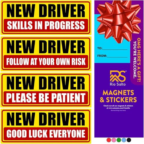 Rio Salto 4-Pack Large New Driver Car Sticker Please Be Patient Stickers Permit Student Driver Sticker Cool Prank Rookie Funny (Magnet, Classic) in Kuwait