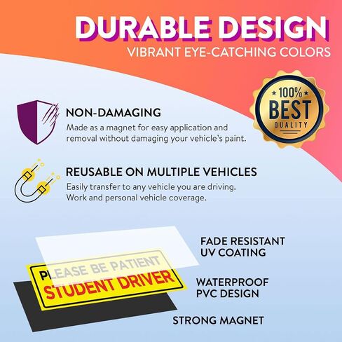 Rio Salto 4-Pack Large New Driver Car Sticker Please Be Patient Stickers Permit Student Driver Sticker Cool Prank Rookie Funny (Magnet, Classic) in Kuwait