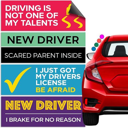 Rio Salto 4-Pack Large New Driver Car Sticker Please Be Patient Stickers Permit Student Driver Sticker Cool Prank Rookie Funny (Magnet, Classic) in Kuwait