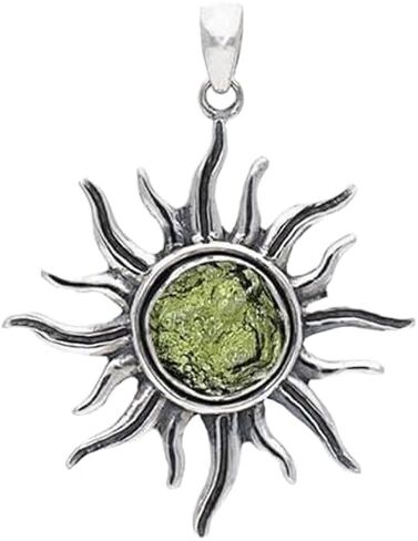 Authentic Moldavite Sun Pendant - 925 Sterling Silver, Healing Crystal From Czech Republic, Gift For Her in Kuwait