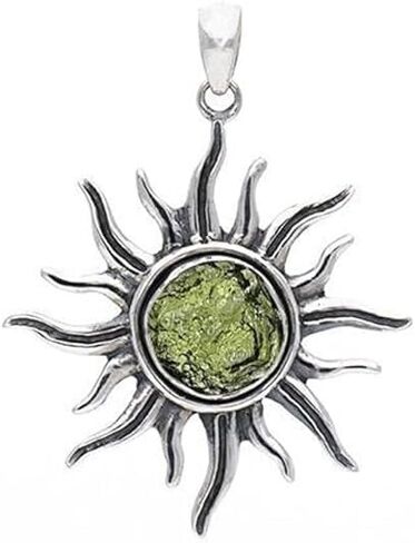 Authentic Moldavite Sun Pendant - 925 Sterling Silver, Healing Crystal From Czech Republic, Gift For Her in Kuwait
