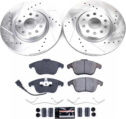 Power Stop K2963 Front Z23 Carbon Carbon Fiber Brake مع مجموعة دوارات الفرامل المحفورة والمنزعة لـ Audi Q3 Q3 Quattro VW Volkswagen Passat Tiguan Tiguan Limited in Saudi Arabia