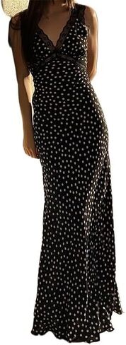 GeRRiT 2024 New Summer Style Sexy Temperament Lace Splicing Polka Dot High Waist Slim Dress Long Skirt (Color : Black, Size : Small) in Saudi Arabia