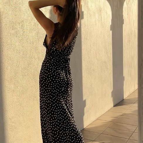 GeRRiT 2024 New Summer Style Sexy Temperament Lace Splicing Polka Dot High Waist Slim Dress Long Skirt (Color : Black, Size : Small) in Saudi Arabia