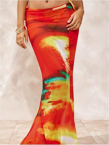 GORGLITTER Women's 3 Piece Swimsuits Tie Dye Y2k Halter Triangle Thong Bikini Sets with Cover Up Skirt in Saudi Arabia