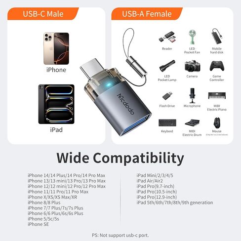 Mcdodo 36W USB-C to Lightning Adapter with Lanyard, Type-C to Lightning Adapter PD Fast Charging for iPhone/AirPods/Original MacBook, Support Charging&Data Transmission in Kuwait