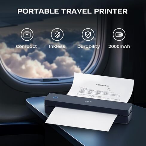 طابعة PRT محمولة لاسلكية للسفر، طابعة حرارية بلوتوث تدعم 8.5 بوصة × 11 بوصة حرف أمريكي A4 A5، متوافقة مع iPhone وAndroid والكمبيوتر المحمول، طابعة بدون حبر للمكتب والمنزل والمدرسة، باللون الأبيض in Kuwait