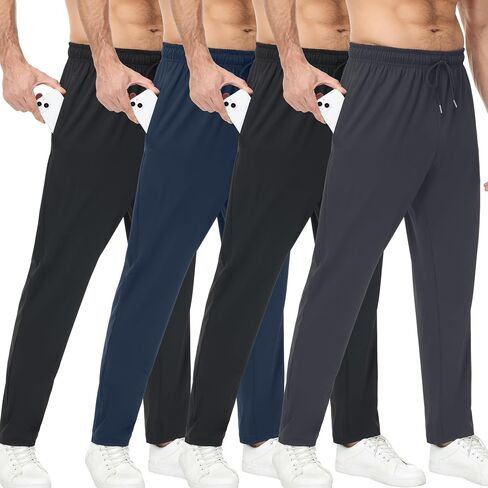 4 Pack Mens Athletic Sweatpants with Zipper Pockets,Track Pants Joggers for Men,Workout Casual Hiking Jogging Pants Men in Kuwait