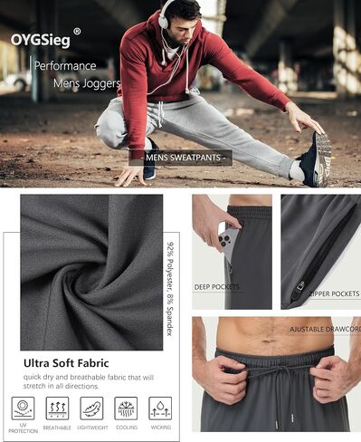 4 Pack Mens Athletic Sweatpants with Zipper Pockets,Track Pants Joggers for Men,Workout Casual Hiking Jogging Pants Men in Kuwait