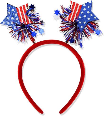 4th of July Headband Independence Day Hair Accessories Patriotic Party Hair Supplies USA Flag Star Design Blue Red Ribbon Stars Hair Decoration Cute Hair Hoop for Women Girls Kids 1 Pcs in Kuwait