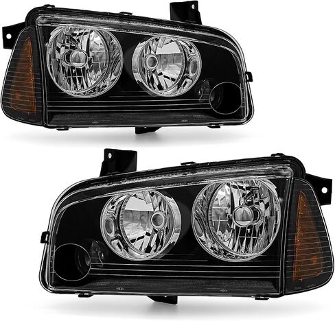 Headlights Assembly for Dodge Charger 2006 2007 2008 2009 2010 OE Headlamp Replacement Pair Black Housing Amber Reflector Driver and Passenger Side in Saudi Arabia