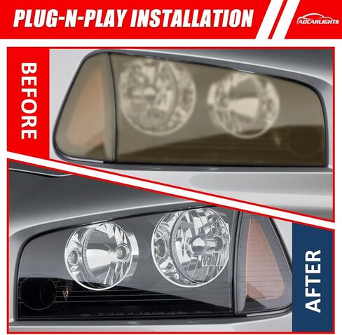 Headlights Assembly for Dodge Charger 2006 2007 2008 2009 2010 OE Headlamp Replacement Pair Black Housing Amber Reflector Driver and Passenger Side in Saudi Arabia