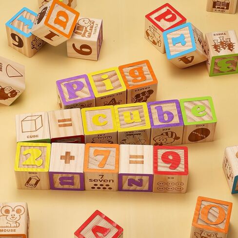 SainSmart Jr. Wooden ABC Blocks 40PCS Stacking Blocks Baby Alphabet Letters, Counting, Building Block Set for Toddlers 1.2 Inch in Kuwait
