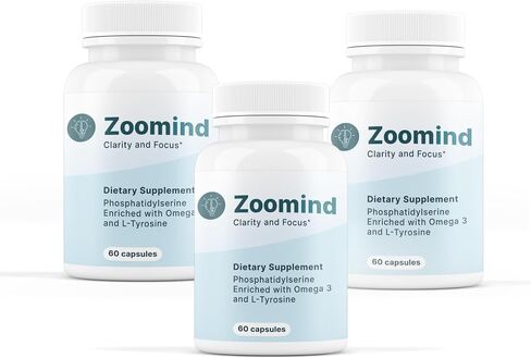 Zoomind Dietary Supplement. Promotes Clarity and Focus. Rich in Omega-3, Phosphatidylserine (PS), and L-Tyrosine. Supports Healthy Brain Function, 60 Capsules in Saudi Arabia