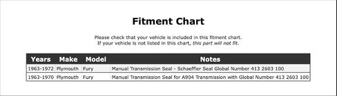 ختم النقل اليدوي الخلفي متوافق مع Plymouth Fury 1972 1971 1970 1969 1968 1967 1966 1965 1964 1963 P-2568755 in Saudi Arabia