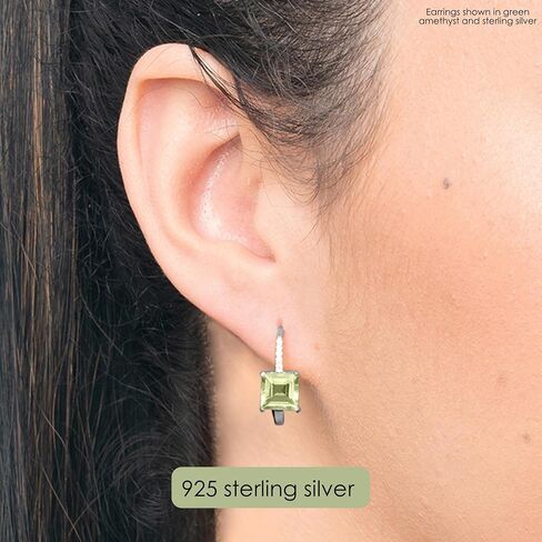 925 Sterling Silver Green Action arocrings for Women Leverback Earrings Gemstone February February Dangle أقراط ليفر المجوهرات المربعة المربعة التي خلقت مجموعات أبيض من الياقوت القصوى in Saudi Arabia