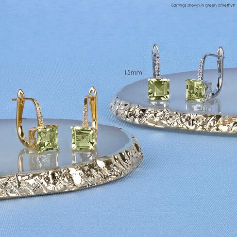 925 Sterling Silver Green Action arocrings for Women Leverback Earrings Gemstone February February Dangle أقراط ليفر المجوهرات المربعة المربعة التي خلقت مجموعات أبيض من الياقوت القصوى in Saudi Arabia