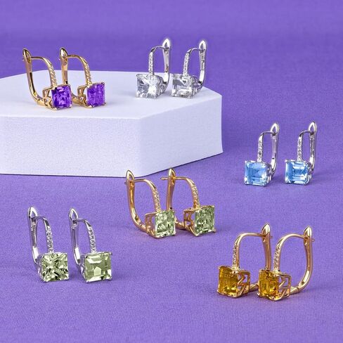 925 Sterling Silver Green Action arocrings for Women Leverback Earrings Gemstone February February Dangle أقراط ليفر المجوهرات المربعة المربعة التي خلقت مجموعات أبيض من الياقوت القصوى in Saudi Arabia