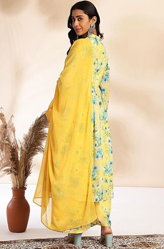 Janasya Indian Women's Yellow Floral Print Kurta Kurti Top Tucted Tucted Sealed Evening Wear Kurta for Women in Saudi Arabia