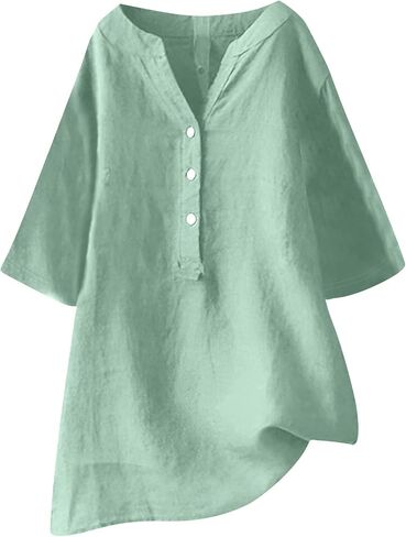 Women Linen Shirts Tops Causal Summer Blouses Cotton Gauze Tunic Tops Trendy Beach Vacation Boho Clothing 2024 in Saudi Arabia