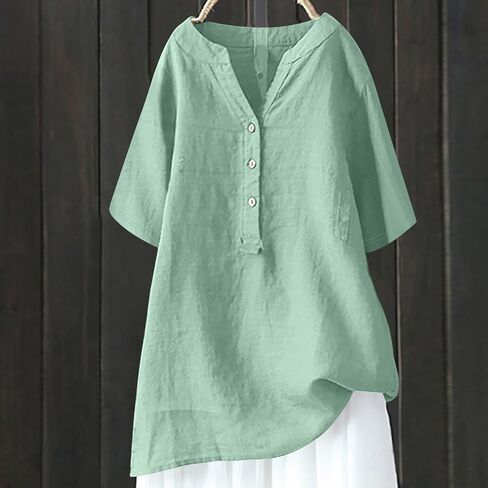 Women Linen Shirts Tops Causal Summer Blouses Cotton Gauze Tunic Tops Trendy Beach Vacation Boho Clothing 2024 in Saudi Arabia