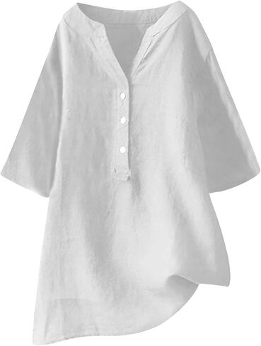 Women Linen Shirts Tops Causal Summer Blouses Cotton Gauze Tunic Tops Trendy Beach Vacation Boho Clothing 2024 in Saudi Arabia