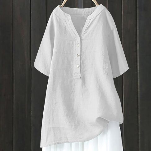 Women Linen Shirts Tops Causal Summer Blouses Cotton Gauze Tunic Tops Trendy Beach Vacation Boho Clothing 2024 in Saudi Arabia