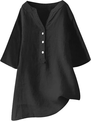 Women Linen Shirts Tops Causal Summer Blouses Cotton Gauze Tunic Tops Trendy Beach Vacation Boho Clothing 2024 in Saudi Arabia