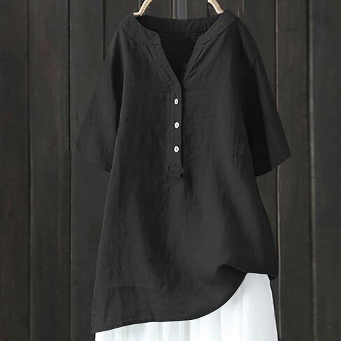 Women Linen Shirts Tops Causal Summer Blouses Cotton Gauze Tunic Tops Trendy Beach Vacation Boho Clothing 2024 in Saudi Arabia