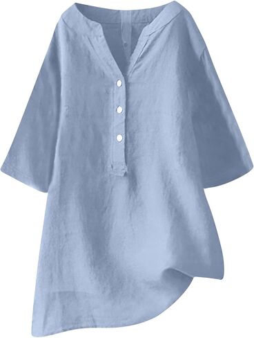 Women Linen Shirts Tops Causal Summer Blouses Cotton Gauze Tunic Tops Trendy Beach Vacation Boho Clothing 2024 in Saudi Arabia