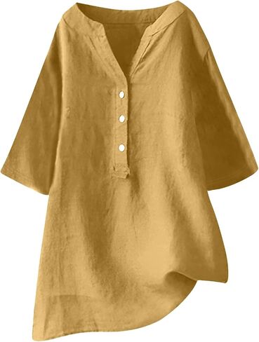 Women Linen Shirts Tops Causal Summer Blouses Cotton Gauze Tunic Tops Trendy Beach Vacation Boho Clothing 2024 in Saudi Arabia