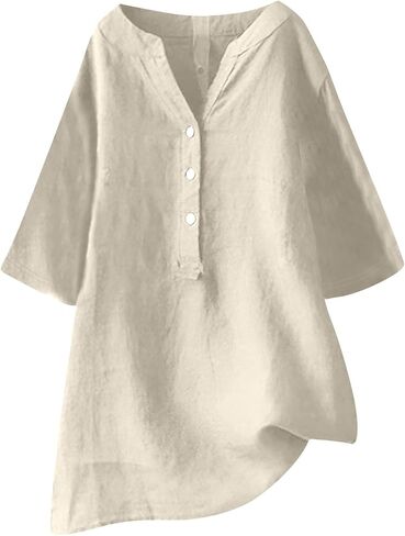 Women Linen Shirts Tops Causal Summer Blouses Cotton Gauze Tunic Tops Trendy Beach Vacation Boho Clothing 2024 in Saudi Arabia