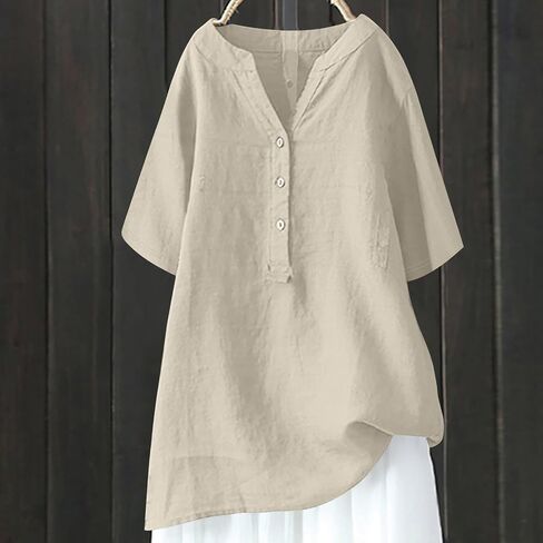 Women Linen Shirts Tops Causal Summer Blouses Cotton Gauze Tunic Tops Trendy Beach Vacation Boho Clothing 2024 in Saudi Arabia