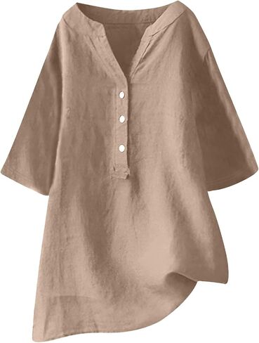 Women Linen Shirts Tops Causal Summer Blouses Cotton Gauze Tunic Tops Trendy Beach Vacation Boho Clothing 2024 in Saudi Arabia
