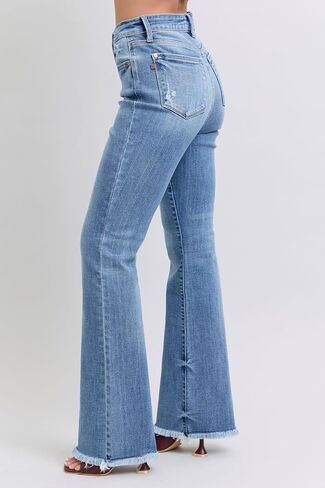 Judy Blue High Waist Bootcut Jeans with Fray Hem – Stylish and Comfortable Cotton-Blend Denim for Women - 82486 in Saudi Arabia