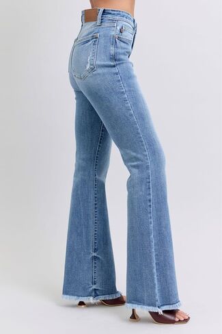Judy Blue High Waist Bootcut Jeans with Fray Hem – Stylish and Comfortable Cotton-Blend Denim for Women - 82486 in Saudi Arabia