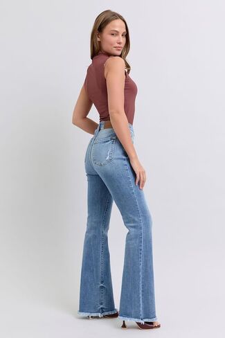 Judy Blue High Waist Bootcut Jeans with Fray Hem – Stylish and Comfortable Cotton-Blend Denim for Women - 82486 in Saudi Arabia
