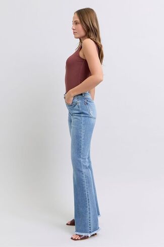 جينز جينز Bootcut Judy Blue High مع حافة المعركة - الدنيم الأنيق والمريح للقطن للنساء - 82486 in Kuwait