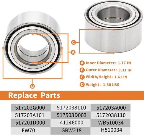 2PC 510034 Front Wheel Hub Bearing for Hyundai Azera, Santa Fe, Sonata, Tucson, Kia Magentis, Optima, Sportage, Mitsubishi 3000GT, Diamante, Dodge Stealth in Saudi Arabia
