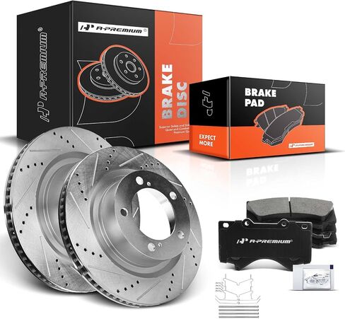 A-Premium 13.92 in(353.5 mm) Front Drilled and Slotted Disc Brake Rotors + Ceramic Pads Kit Compatible with Select Toyota and Lexus Models- Sequoia 08-21, Tundra 07-21, Land Cruiser 16-20, LX570 16-20 in Saudi Arabia