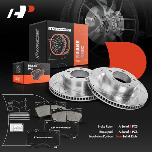 A-Premium 13.92 in(353.5 mm) Front Drilled and Slotted Disc Brake Rotors + Ceramic Pads Kit Compatible with Select Toyota and Lexus Models- Sequoia 08-21, Tundra 07-21, Land Cruiser 16-20, LX570 16-20 in Saudi Arabia