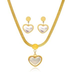 Love Heart Pendant Snake Necklace and Drop Dangle Earrings Jewelry Sets for Women Teen Girls Gold Stainless Steel Elegant Jewelry Sets Clavic Choker Necklace Valentines Mother Day Gift