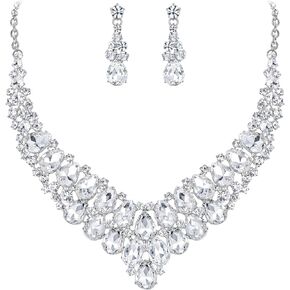 EVER FAITH Women's Wedding Jewelry Set Stunning Rhinestone Crystal Teardrop Bridal Necklace Earrings Set