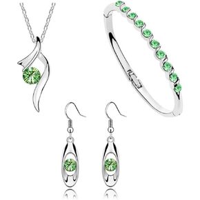 Elegant Necklace Earrings Bracelet Set Jewelry Crystal Pendant for Women Wedding Party Gift